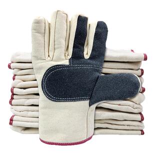 帆布手套劳保耐磨工作男加厚加长隔热防烫电焊工双层三层电焊手套