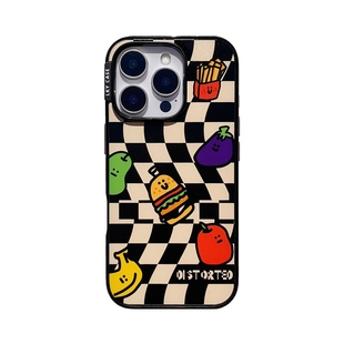缺课原创设计贝贝壳适用苹果17全包相机键16promax手机壳15Pro黑白棋盘格iphone14保护套13学生可爱插画男女