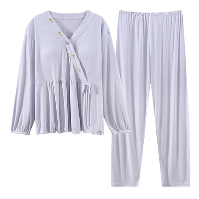 莫代尔带胸垫月子服女夏薄款6月份产后天产妇哺乳孕妇睡衣春夏季