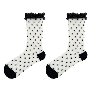 圆点木耳边短袜薄款玻璃丝袜透明蕾丝洛丽塔jk波点可爱甜美袜子女