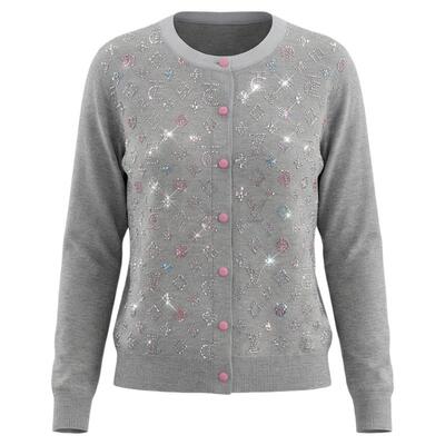 TCH烫钻满印针织开衫女2026春季新款圆领长袖上衣T78A43E1127