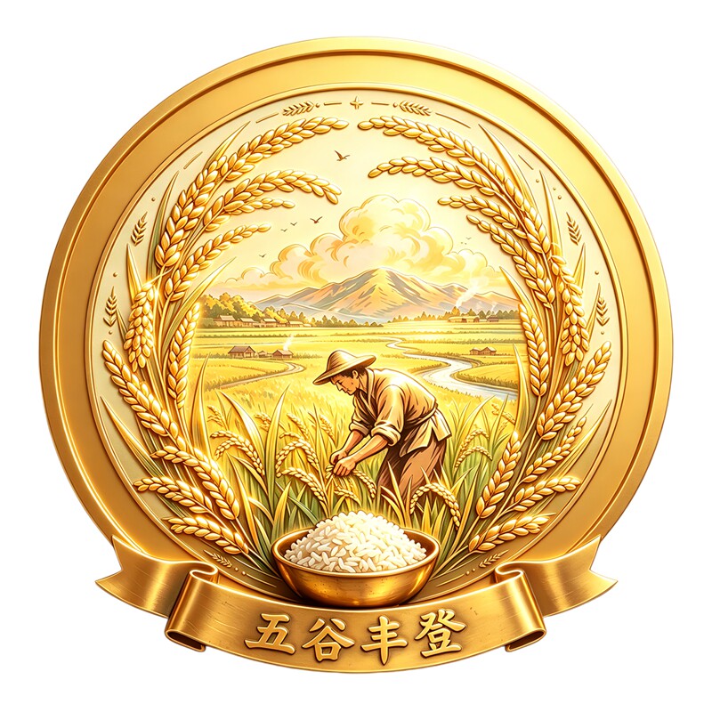 金色浮雕五谷丰登墙贴农夫稻田圆形贴纸麦穗农田防水自粘装饰贴画