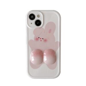 可爱立体粉色兔子适用苹果14手机壳iPhone13ProMax新款12防摔保护套15pro女11硅胶14pro简约创意全包软壳趣味