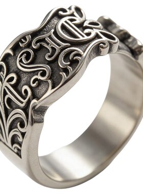 复古雕刻开口精钢戒指不掉色