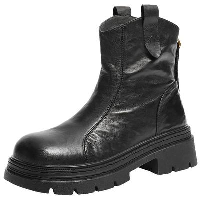 百丽复古羊皮时装靴女冬季新款棉鞋厚底显瘦加绒短靴子F2N1DDZ5