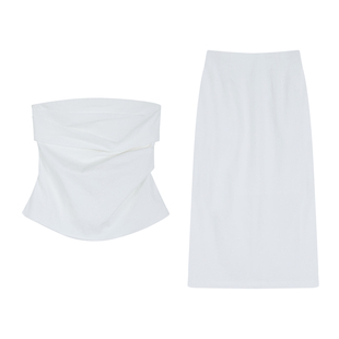 NEVA HU 老钱风抹胸上衣女无袖吊带背心高腰直筒半身裙两件套装