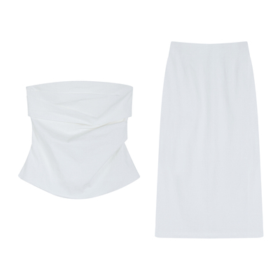 NEVA HU 老钱风抹胸上衣女无袖吊带背心高腰直筒半身裙两件套装