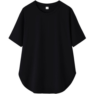 黑色不规则莫代尔棉短袖t恤女夏季纯色宽松大码设计感小众体恤衫
