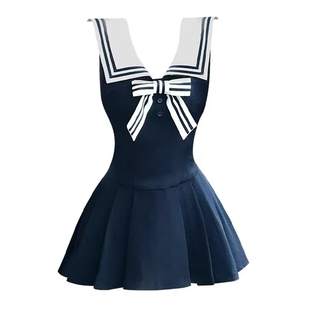 现货【水手甜韵】甜美收腰无袖海军领学院连衣裙女夏季设计感裙子