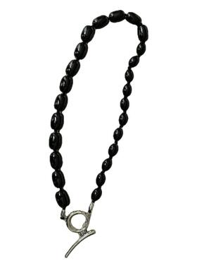 渐变黑玛瑙椭圆串珠项链