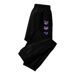 拉夏贝尔女童薄款裤子女孩运动裤女大童速干裤儿童夏季冰丝长裤黑