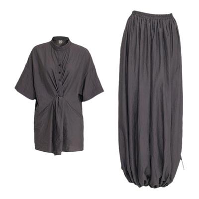 APOZi collection无极水墨系列夏季薄款衬衫中式盘扣扭结宽松套装