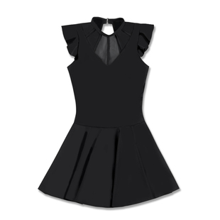 少年齐 黑色飞袖高领禁欲系显瘦大露背微性感裙式连体温泉女泳衣