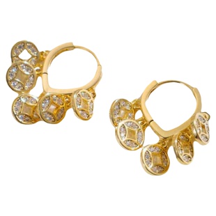 新中式镶钻五帝铜钱耳环女时尚高级感耳扣轻奢气质复古国风耳饰潮