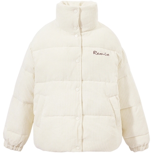 热风短款棉服2024年冬季新款女士条绒立领棉衣舒适保暖外套上衣