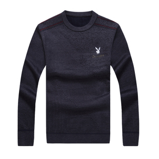 父亲冬装毛衣中老年人纯色爷爷打底保暖外套一体加绒加厚羊毛衫男