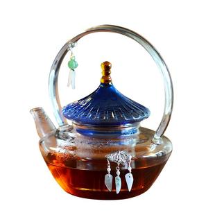 中式耐热玻璃煮茶壶泡茶壶天坛大号提梁壶明火蒸茶耐高温花白茶壶
