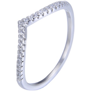 莫桑石银饰18K白金钻石排戒V排钻戒指玫瑰金钻戒护戒配小尾戒碎钻