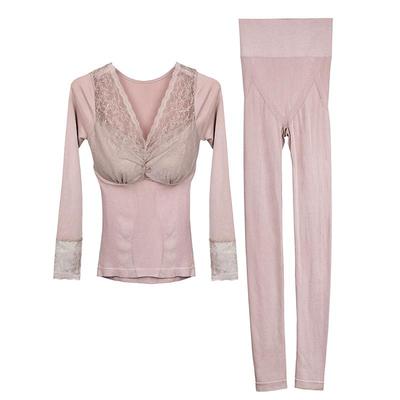 带胸垫秋衣秋裤秋冬性感蕾丝套装