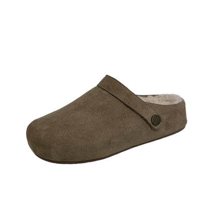 加绒勃肯棉鞋女一脚蹬软底防滑厚底懒人包头拖鞋两穿羊羔毛内增高