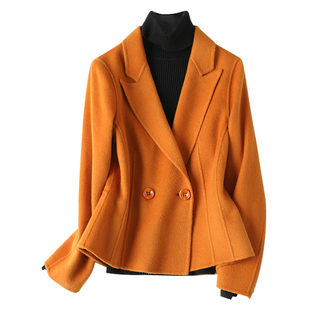 双面呢大衣女短款修身显瘦西服式025秋冬新款全羊毛呢外套小个子