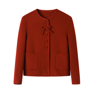 安哥拉红双面羊绒大衣2026春季新款小个子短款羊毛小香风毛呢外套