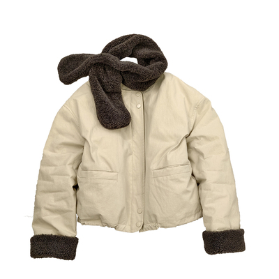 冬新款韩版羊羔毛拼接短款羽绒服