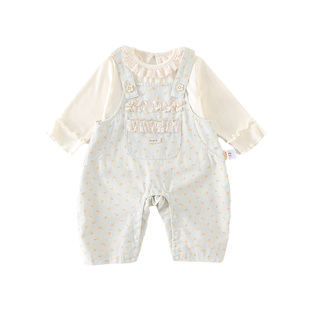 婴幼童背带裤套装春装2026新款女宝宝打底衫春秋季衣服两件套薄款