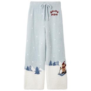 gelato pique25秋冬新品女睡裤半边绒滑雪小熊系带长裤PWNP255124