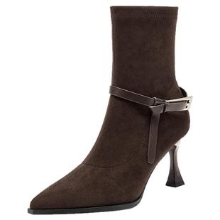 大东气质尖头短靴女2025新款秋冬细跟高跟鞋瘦瘦靴切尔西女靴靴子