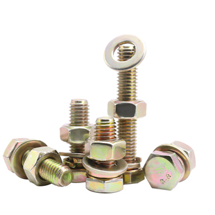 M4-M16镀彩锌8.8级外六角螺丝杆黄锌平弹垫组合螺栓螺母套装大全