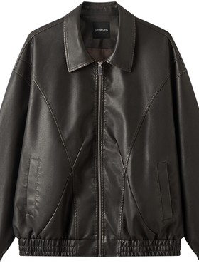 gxg.jeans男装 pu皮分割设计美式复古宽松夹克外套男 25年秋新品