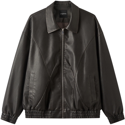 gxg.jeans男装 pu皮分割设计美式复古宽松夹克外套男 25年秋新品