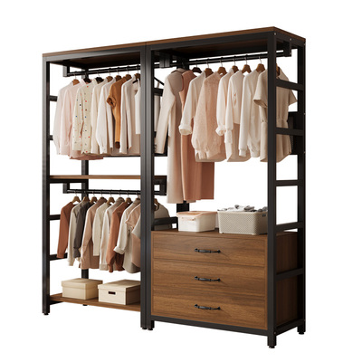 衣帽架卧室落地挂衣架步入式衣帽间架子金属衣架置物架开放式衣柜