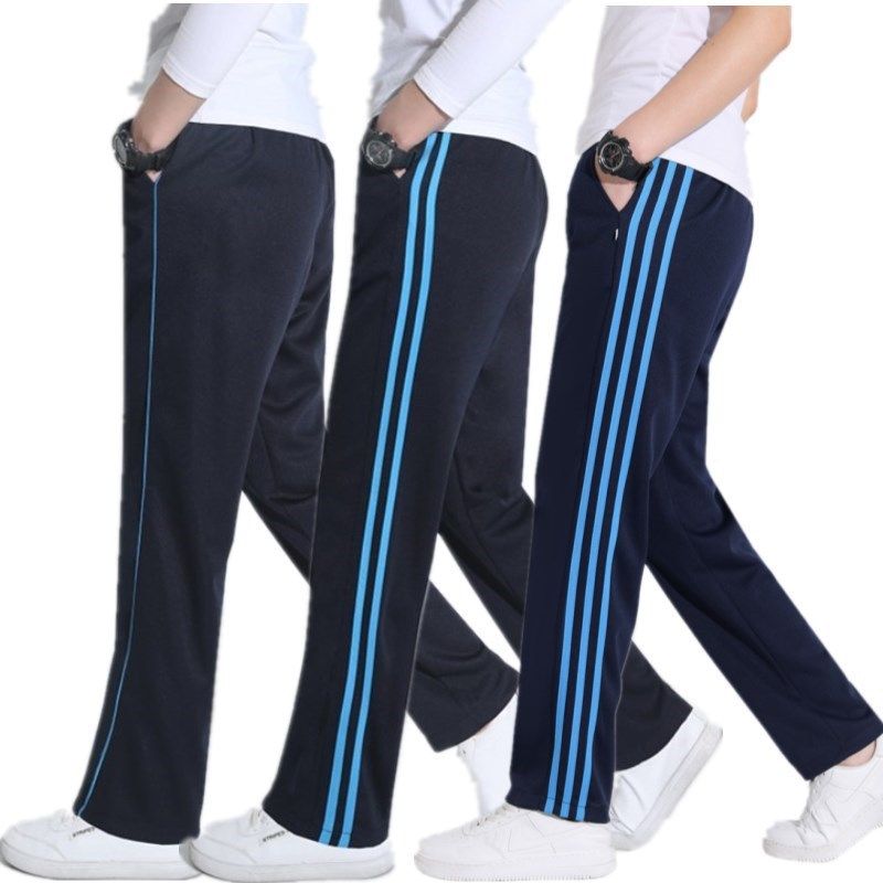 新品 藏蓝色三蓝条校服裤三道杠男女中小学加肥加大直筒运动裤
