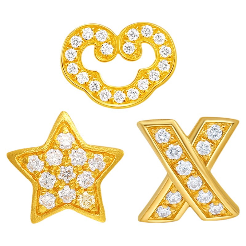 潮宏基繁星黄金钻石耳钉足金耳环耳饰5G金星星如意高级感轻奢礼物