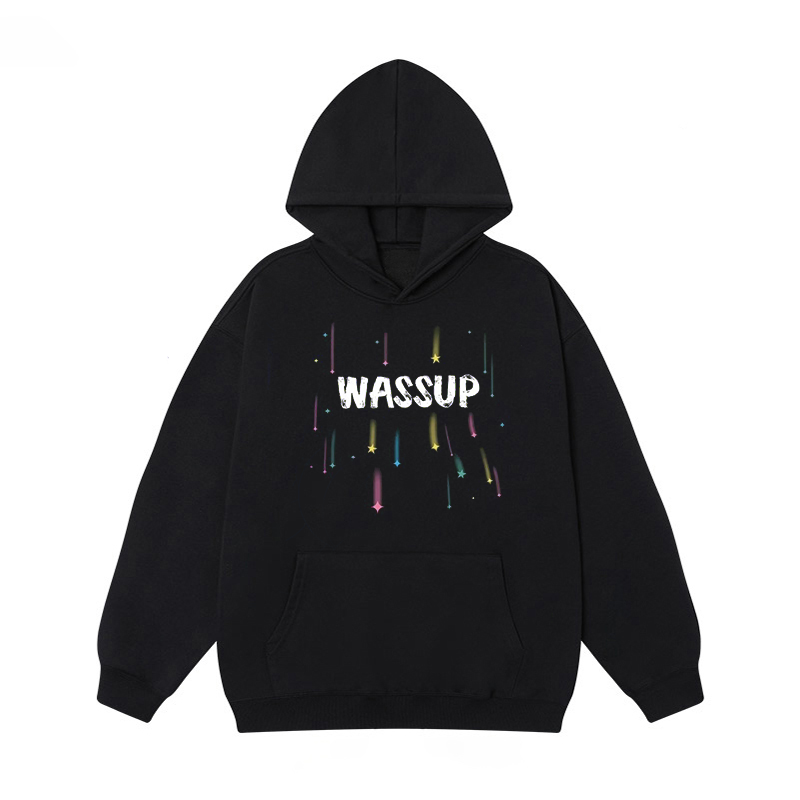 WASSUP国潮重磅秋冬季新款连帽卫衣女纯棉加绒加厚男士情侣装宽松