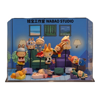 泡泡玛特labubu凌晨一点系列盲盒展示收纳盒造景成品场景popmart