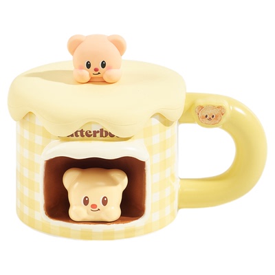 言仓黄油小熊立体浮雕陶瓷马克杯