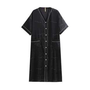 睡裙女士睡衣夏季夏天夏款冰丝绸短袖开衫衬衫长款仿真丝绸家居服