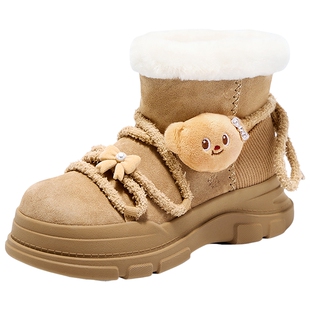 TATA他她黄油小熊雪地靴冬棉鞋加绒靴子保暖女鞋短筒靴KRX01DD5