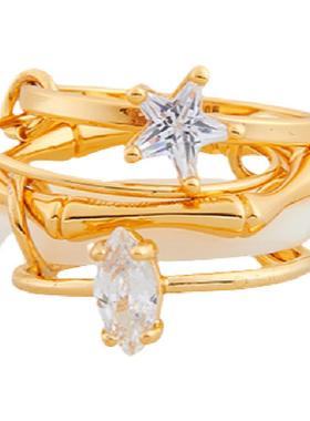 modernmuseum摩登金戒指女锆石