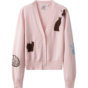 【100%羊毛】播商场同款倪妮同款灰色针织开衫女春秋BDS1UD1107