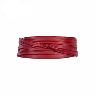 杏色褶皱装饰宽腰带女毛衣西装连衣裙羽绒服大衣配饰束腰腰封皮带