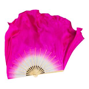 古典广场舞玫红双面出水莲秧歌舞扇子晓春三月玫红渐变真丝舞蹈扇