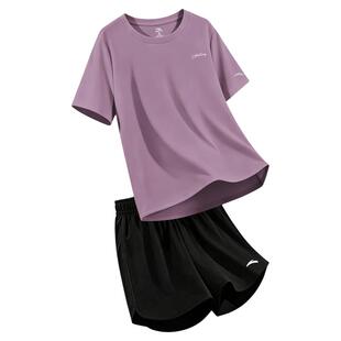 安踏速干运动套装女士夏季冰丝薄款亲肤短袖短裤两件套休闲健身服