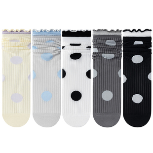 波点袜子女款春秋2026新款中筒袜堆堆袜纯棉袜夏天配小皮鞋ins潮.