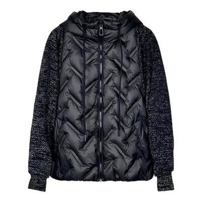 鸭鸭短款立领针织拼接羽绒服