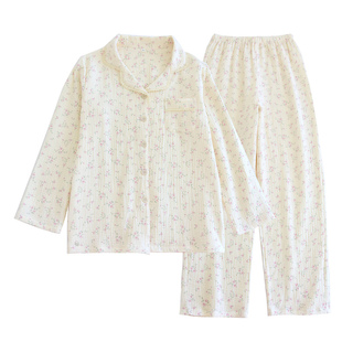 韩版碎花纯棉绉布睡衣套装春夏薄款全棉双层纱布家居服长袖甜美