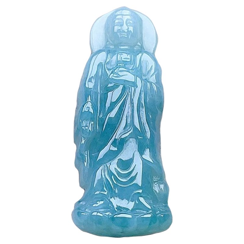 天然翡翠阿弥陀佛乳白淡紫飘绿